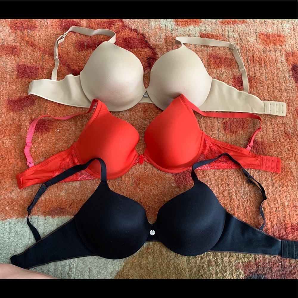 Set of Three Bras (White, Tan, Red)  Size 34D